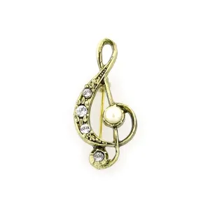 1928 Jewelry Treble Clef Crystal & Faux Pearl Pin 1928 Jewelry