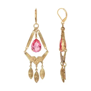 1928 Jewelry Tri Harmonic Leaf Drop & Rose Pink Oval Crystal Dangle Earrings 1928 Jewelry