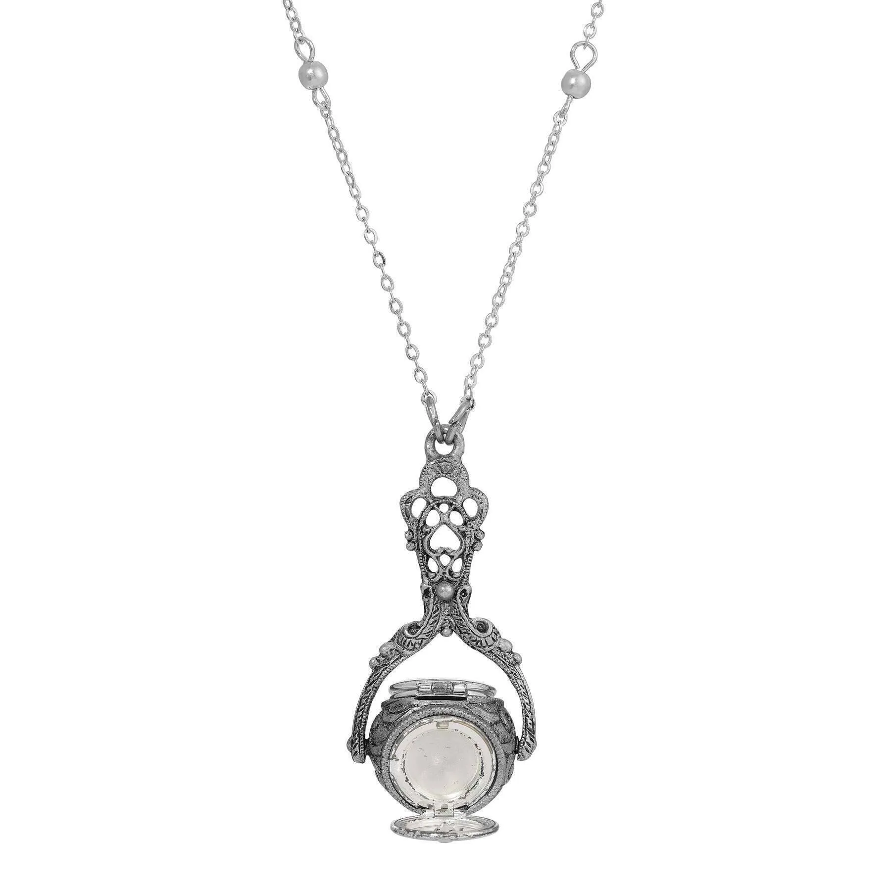 1928 Jewelry Tri-Locket Floral Harmony Rotating Spinner Pendant Faux Pearl Necklace 28" 1928 Jewelry