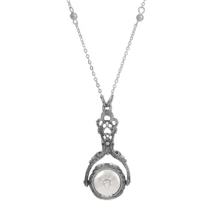 1928 Jewelry Tri-Locket Floral Harmony Rotating Spinner Pendant Faux Pearl Necklace 28" 1928 Jewelry