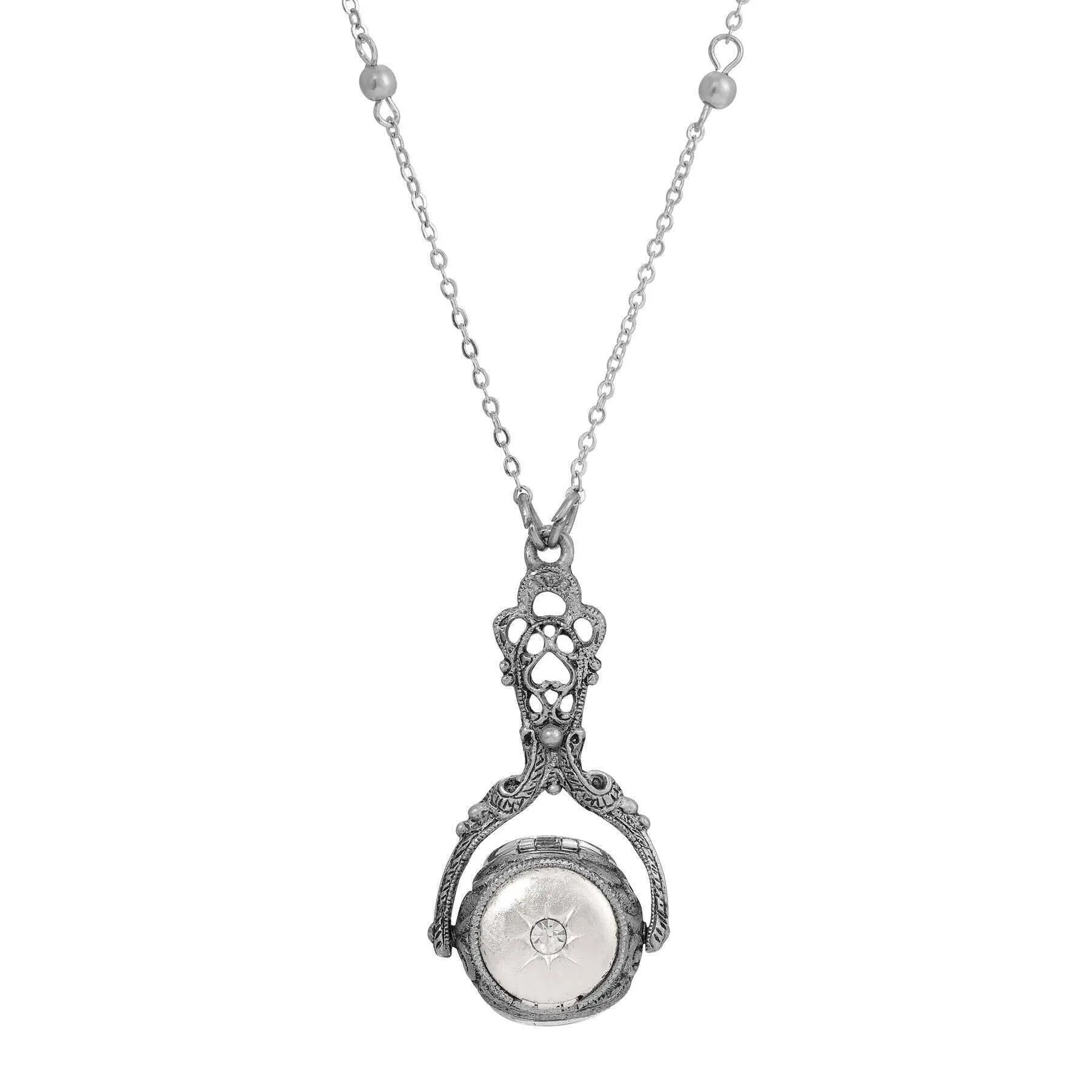 1928 Jewelry Tri-Locket Floral Harmony Rotating Spinner Pendant Faux Pearl Necklace 28" 1928 Jewelry