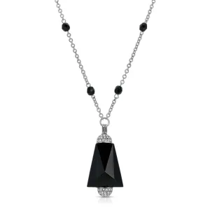 1928 Jewelry Triangular Black Glass Stone Crystal Accent Pendant Necklace 20" 1928 Jewelry