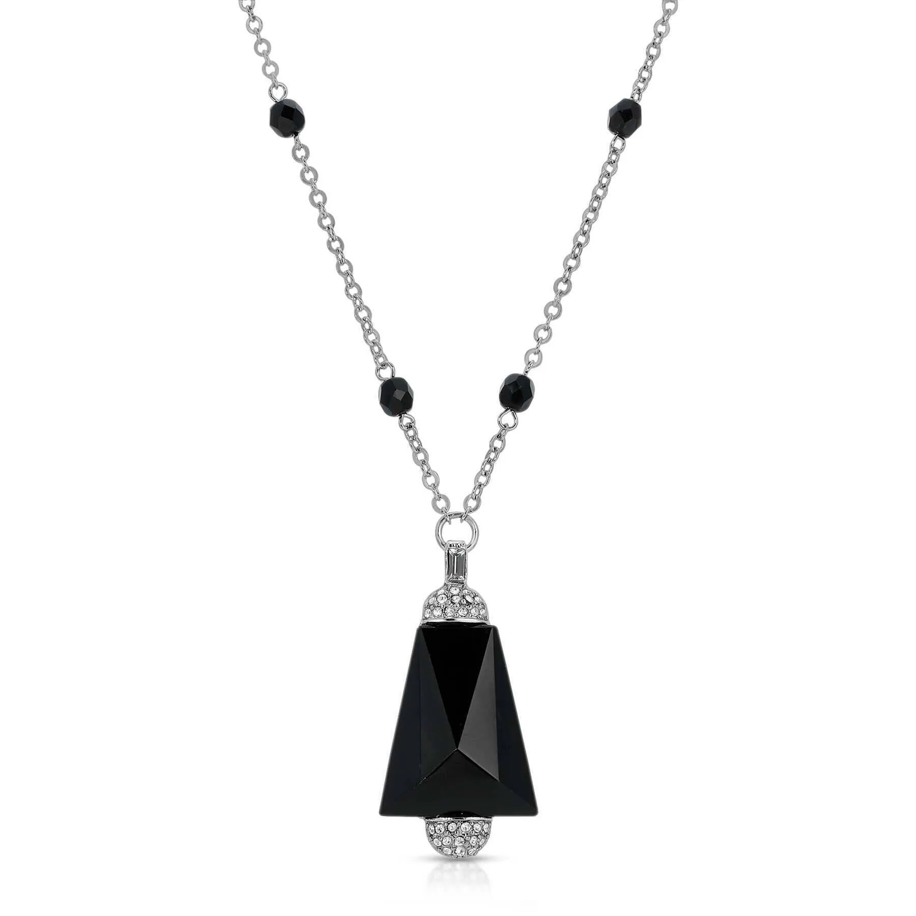 1928 Jewelry Triangular Black Glass Stone Crystal Accent Pendant Necklace 20" 1928 Jewelry