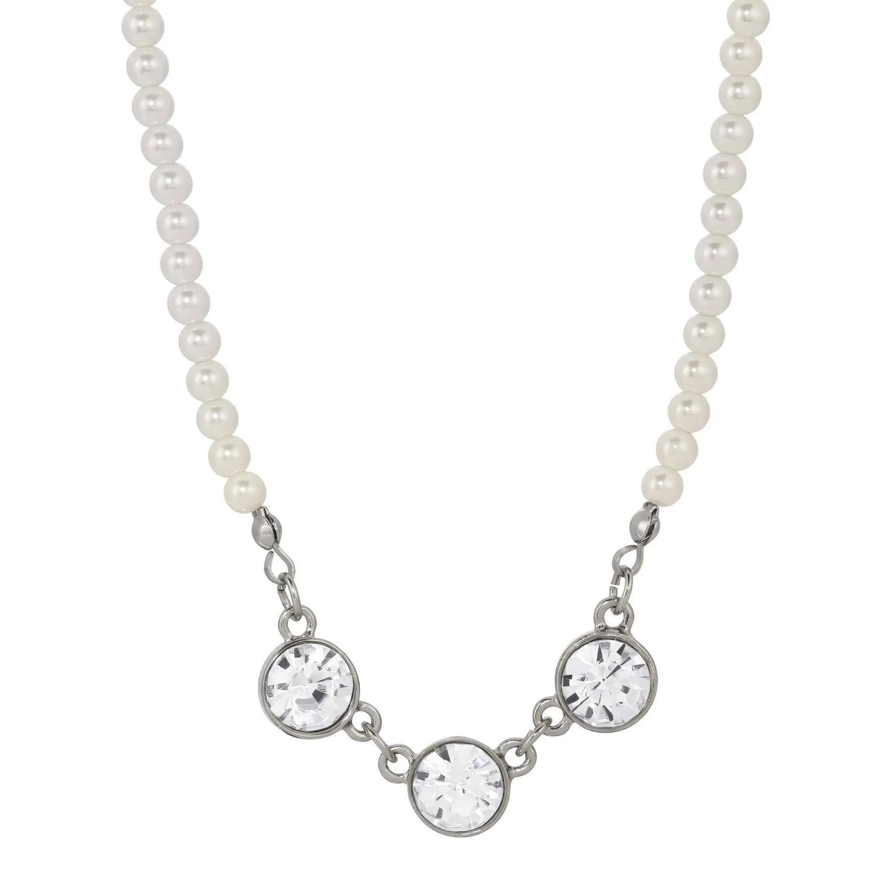 1928 Jewelry Trio Crystal Glass Faux Pearl Strand Necklaces 16"   3" Extension 1928 Jewelry
