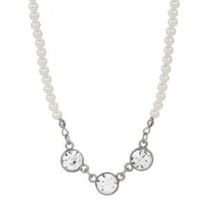 1928 Jewelry Trio Crystal Glass Faux Pearl Strand Necklaces 16"   3" Extension 1928 Jewelry
