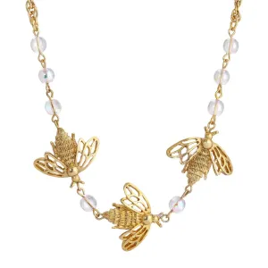 1928 Jewelry Triple Bee AB Crystals Drop Necklace 16"   3" Extension 1928 Jewelry