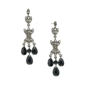 1928 Jewelry Triple Black Diamond Teardrop Crystal Post Dangle Earrings 1928 Jewelry