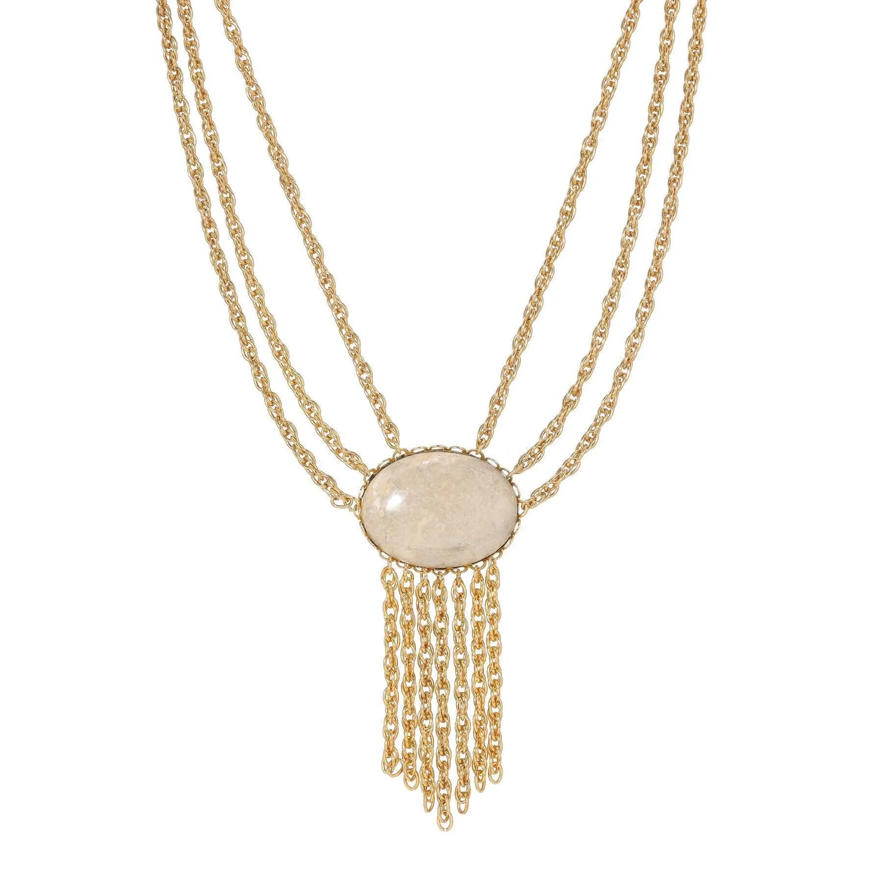 1928 Jewelry Triple Chain Riverstone Gemstone Tassel Necklace 15"   3" Extension 1928 Jewelry
