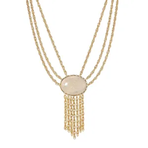 1928 Jewelry Triple Chain Riverstone Gemstone Tassel Necklace 15"   3" Extension 1928 Jewelry