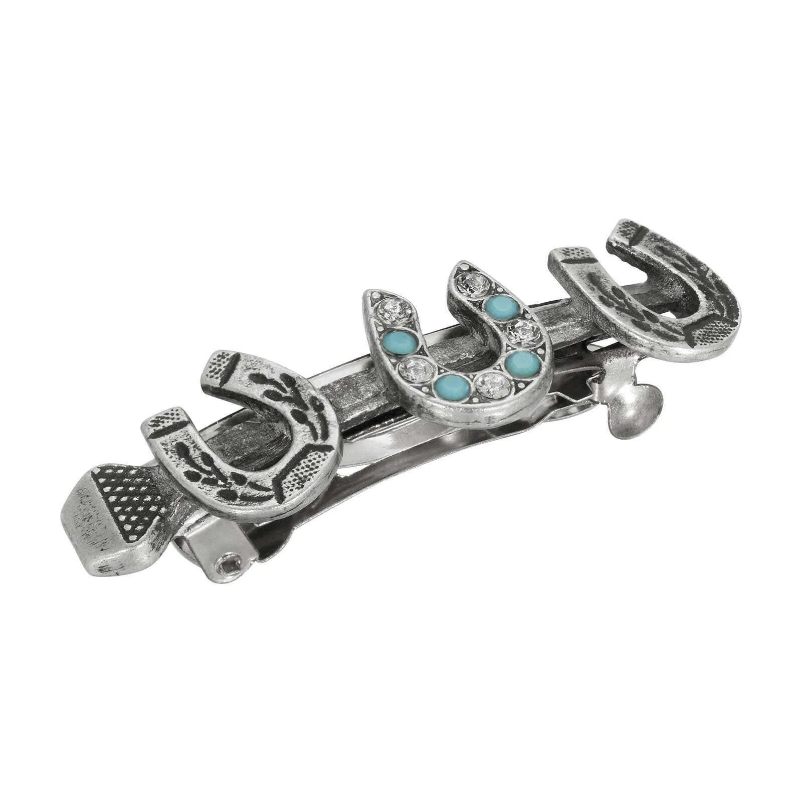 1928 Jewelry Triple Lucky Horseshoe Turquoise European Crystal Hair Barrette 1928 Jewelry