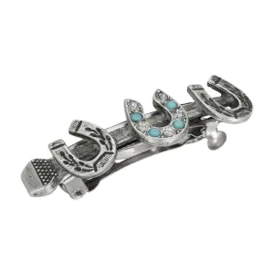 1928 Jewelry Triple Lucky Horseshoe Turquoise European Crystal Hair Barrette 1928 Jewelry