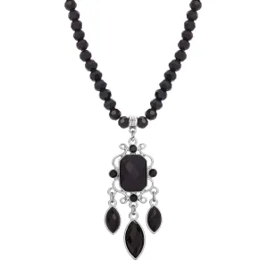 1928 Jewelry Triumphant Chandelier Black Strand Pendant Necklace 15"   3" Extender 1928 Jewelry