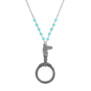 1928 Jewelry Turquoise Bead Equine Magnifying Glass Pendant Necklace 28"L - Magnification Power: 1-2X 1928 Jewelry