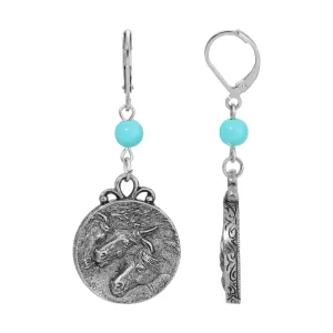1928 Jewelry Turquoise Beaded Dangling Round Horse Drop Earrings 1928 Jewelry