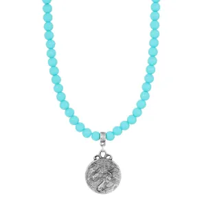 1928 Jewelry Turquoise Beaded Strand Horse Pendant Necklace 15"   3" Extender 1928 Jewelry