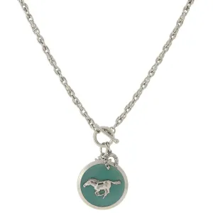 1928 Jewelry Turquoise Color Enamel Horse Pendant Toggle Necklace 18" 1928 Jewelry