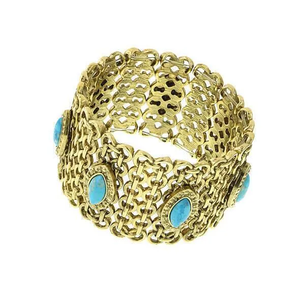 1928 Jewelry Turquoise Color Stone Wide Mesh Bracelet 1928 Jewelry