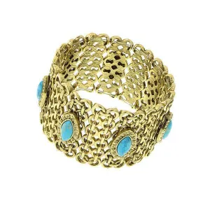 1928 Jewelry Turquoise Color Stone Wide Mesh Bracelet 1928 Jewelry