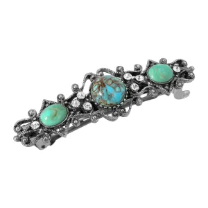 1928 Jewelry Turquoise Color Stones Crystal Hair Barrette 1928 Jewelry