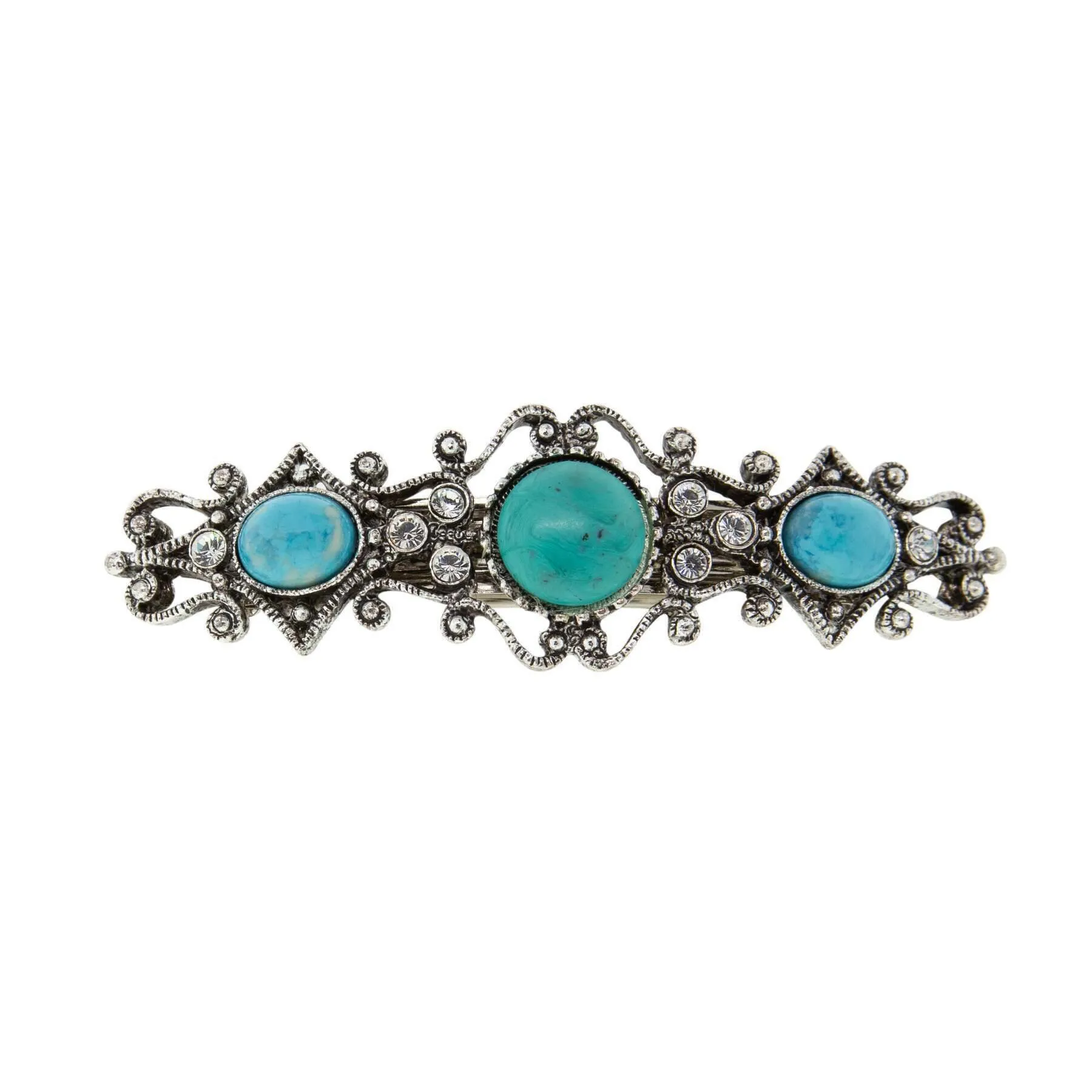 1928 Jewelry Turquoise Color Stones Crystal Hair Barrette 1928 Jewelry