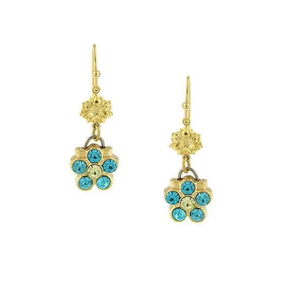1928 Jewelry Turquoise Crystal Color Flower Drop Earrings 1928 Jewelry