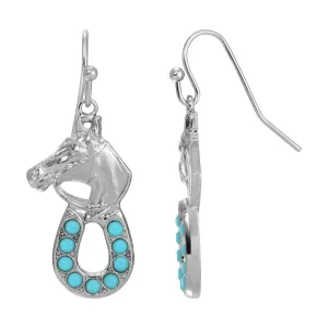 1928 Jewelry Turquoise Crystal Horseshoe Horse Drop Earrings 1928 Jewelry
