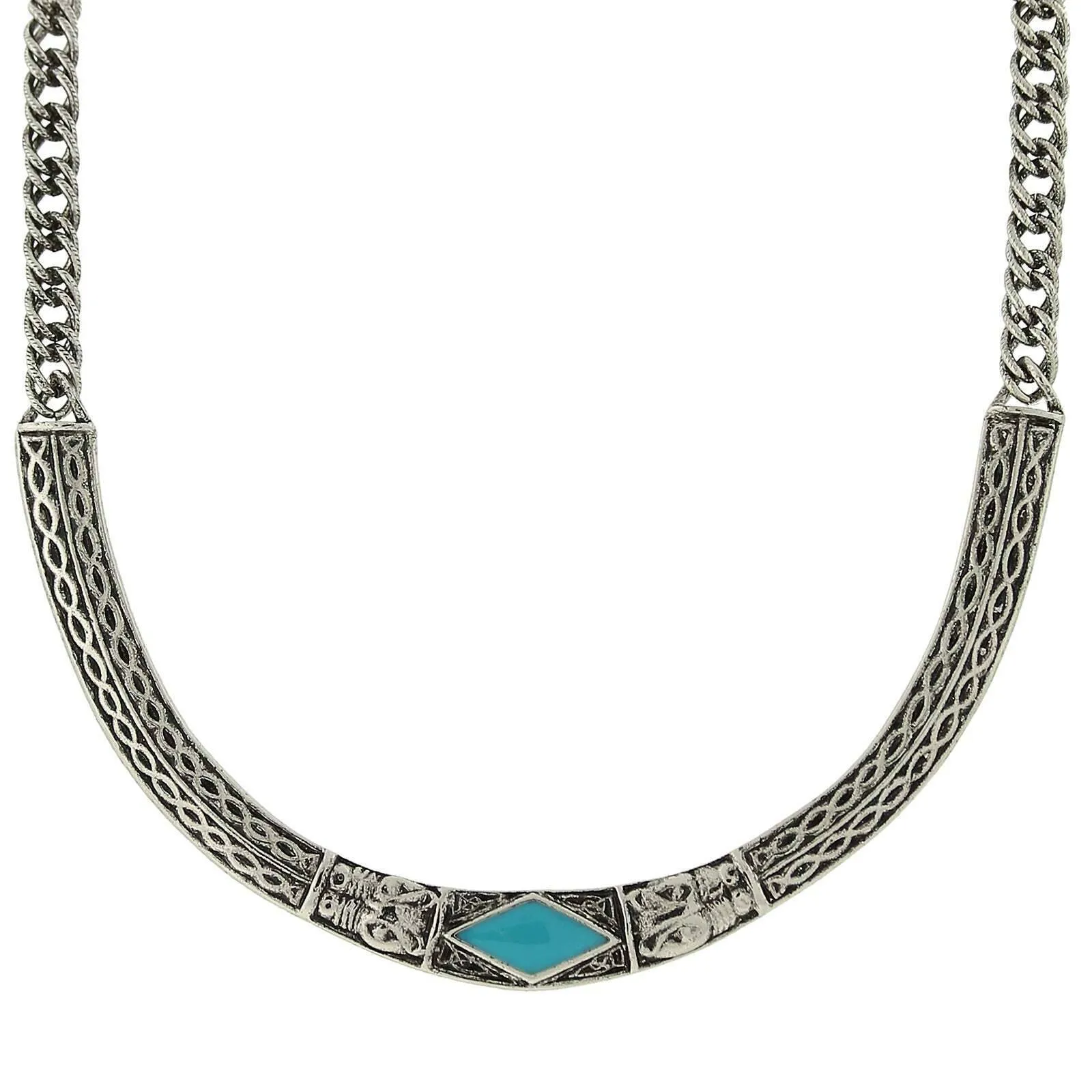 1928 Jewelry Turquoise Enamel Collar Necklace 16"   3" Extender 1928 Jewelry