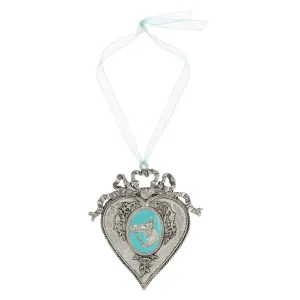 1928 Jewelry Turquoise Enamel Horsehead Oak Flower & Vine Aqua Blue Ribbon Heart Christmas Tree Ornament 1928 Jewelry