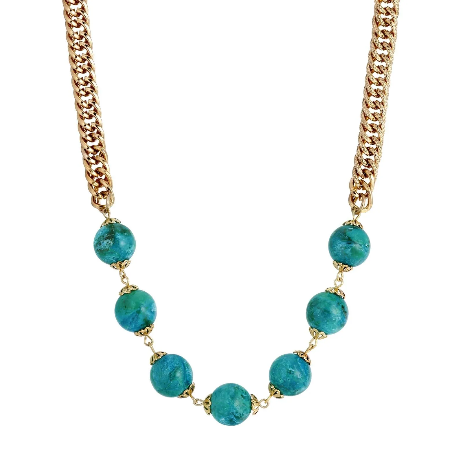 1928 Jewelry Turquoise Marbled Beaded Necklace 18" 1928 Jewelry