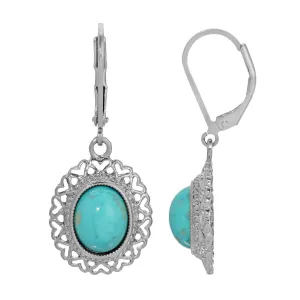 1928 Jewelry Turquoise Oval Cabochon Stone Heart Drop Earrings 1928 Jewelry