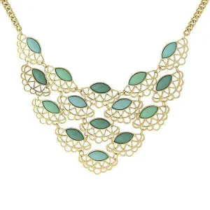 1928 Jewelry Turquoise Stone Filigree Bib Necklace 16"   3" Extension 1928 Jewelry