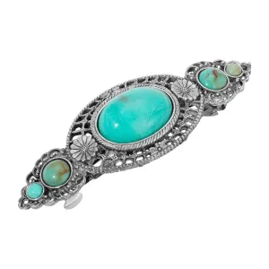 1928 Jewelry Turquoise Stone Floral Hair Barrette 1928 Jewelry
