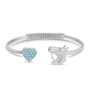 1928 Jewelry Turquoise Stone Heart And Horse Head Spring Cuff Bracelet 1928 Jewelry