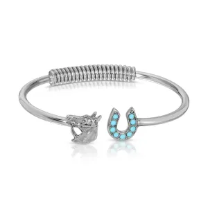 1928 Jewelry Turquoise Stone Horseshoe And Horse Head Spring Cuff Bracelet 1928 Jewelry