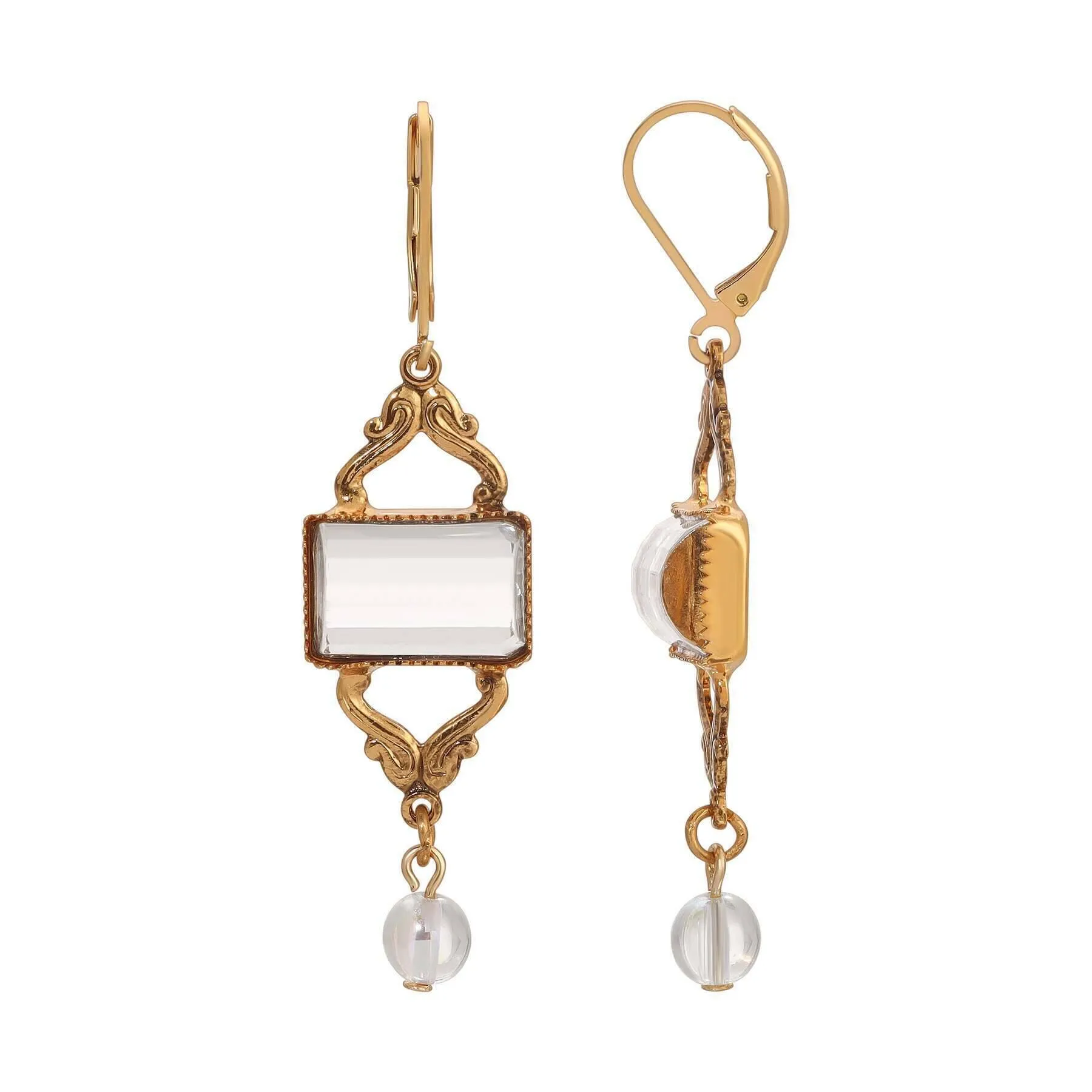 1928 Jewelry Twilight Clear German Glass Crystal Round AB Dangling Earrings 1928 Jewelry