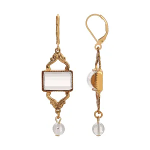 1928 Jewelry Twilight Clear German Glass Crystal Round AB Dangling Earrings 1928 Jewelry