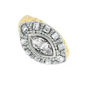 1928 Jewelry Two Tone Crystal Dome Hammered Ring Size 7 1928 Jewelry