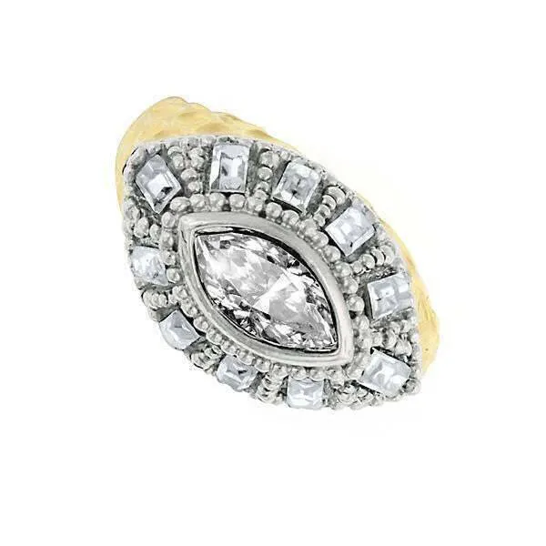 1928 Jewelry Two Tone Crystal Dome Hammered Ring Size 7 1928 Jewelry