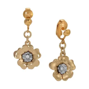 1928 Jewelry Two Tone Crystal Flower Clip Earrings 1928 Jewelry
