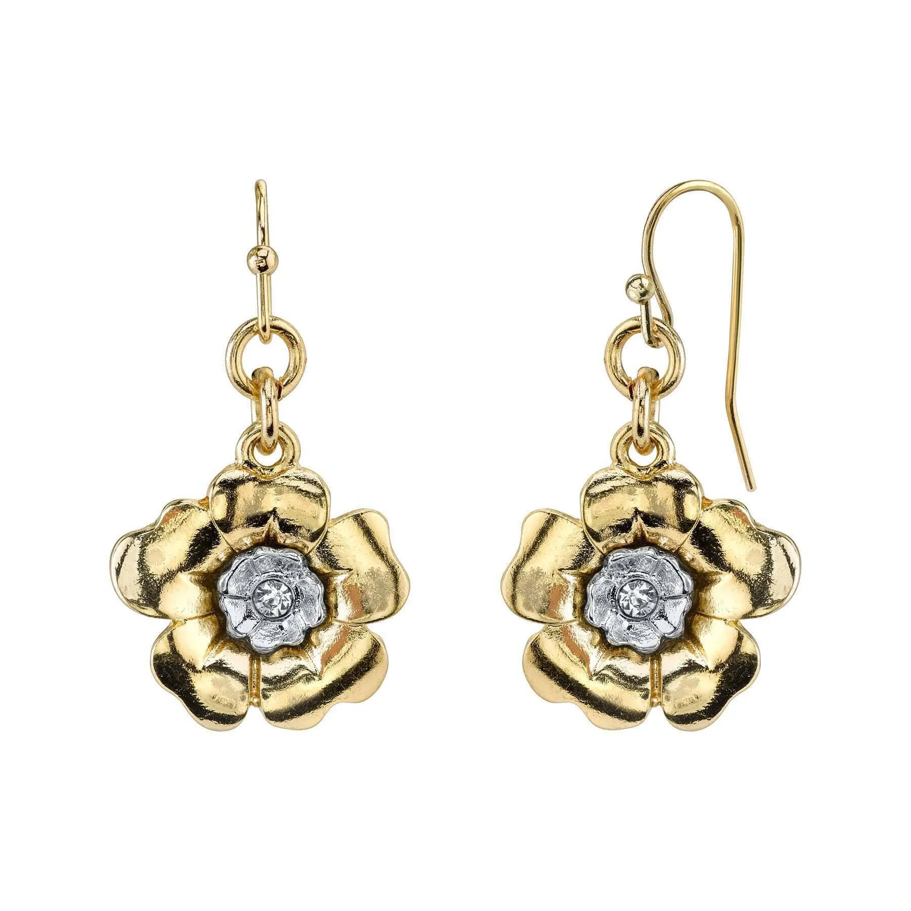 1928 Jewelry Two Tone Crystal Flower Drop Earrings 1928 Jewelry