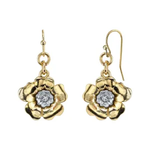 1928 Jewelry Two Tone Crystal Flower Drop Earrings 1928 Jewelry