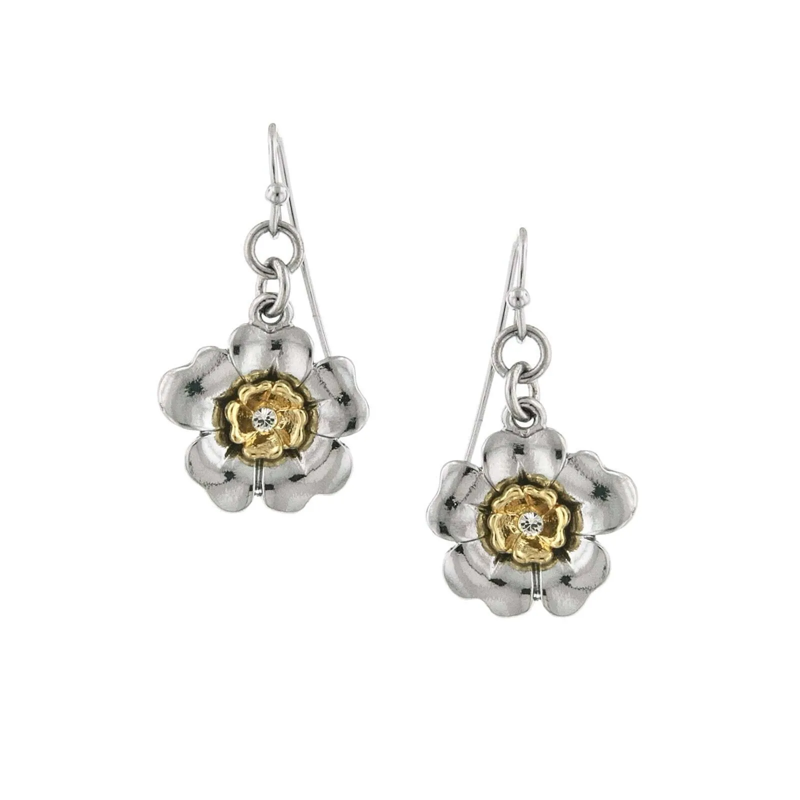 1928 Jewelry Two Tone Crystal Flower Drop Earrings 1928 Jewelry