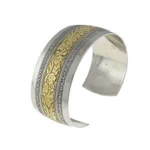 1928 Jewelry Two Tone Floral Cuff Bracelet 1928 Jewelry