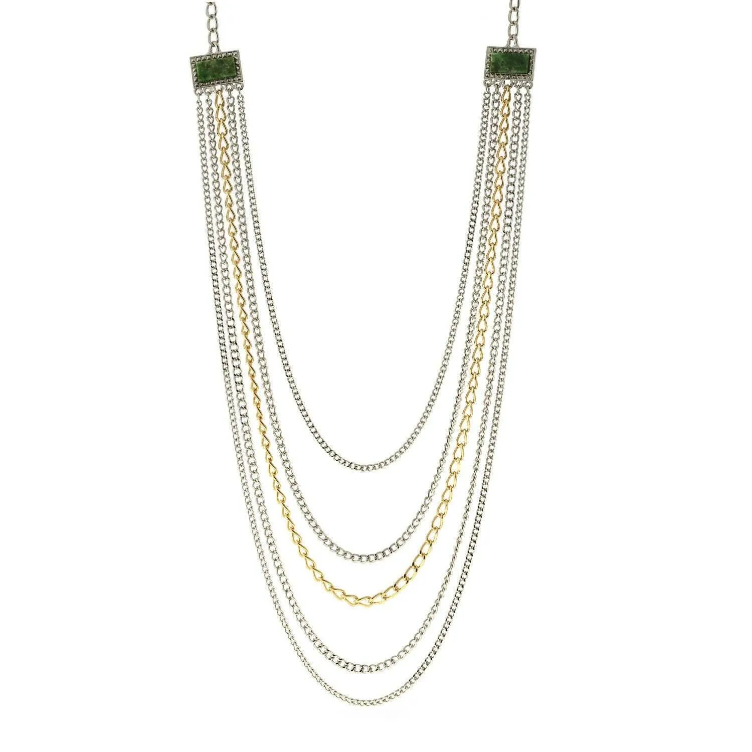 1928 Jewelry Two Tone Multi Chain Square Gemstone Necklace 32" 1928 Jewelry