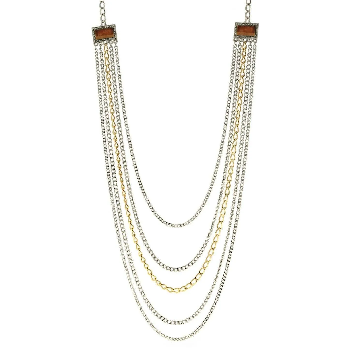 1928 Jewelry Two Tone Multi Chain Square Gemstone Necklace 32" 1928 Jewelry