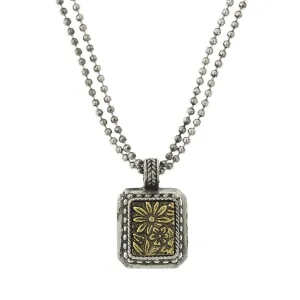 1928 Jewelry Two Tone Square Flower Pendant Necklace 16"   3" Extender 1928 Jewelry