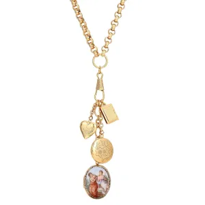 1928 Jewelry Victorian Art Locket Plus Book & Heart Lockets Necklace 28" 1928 Jewelry