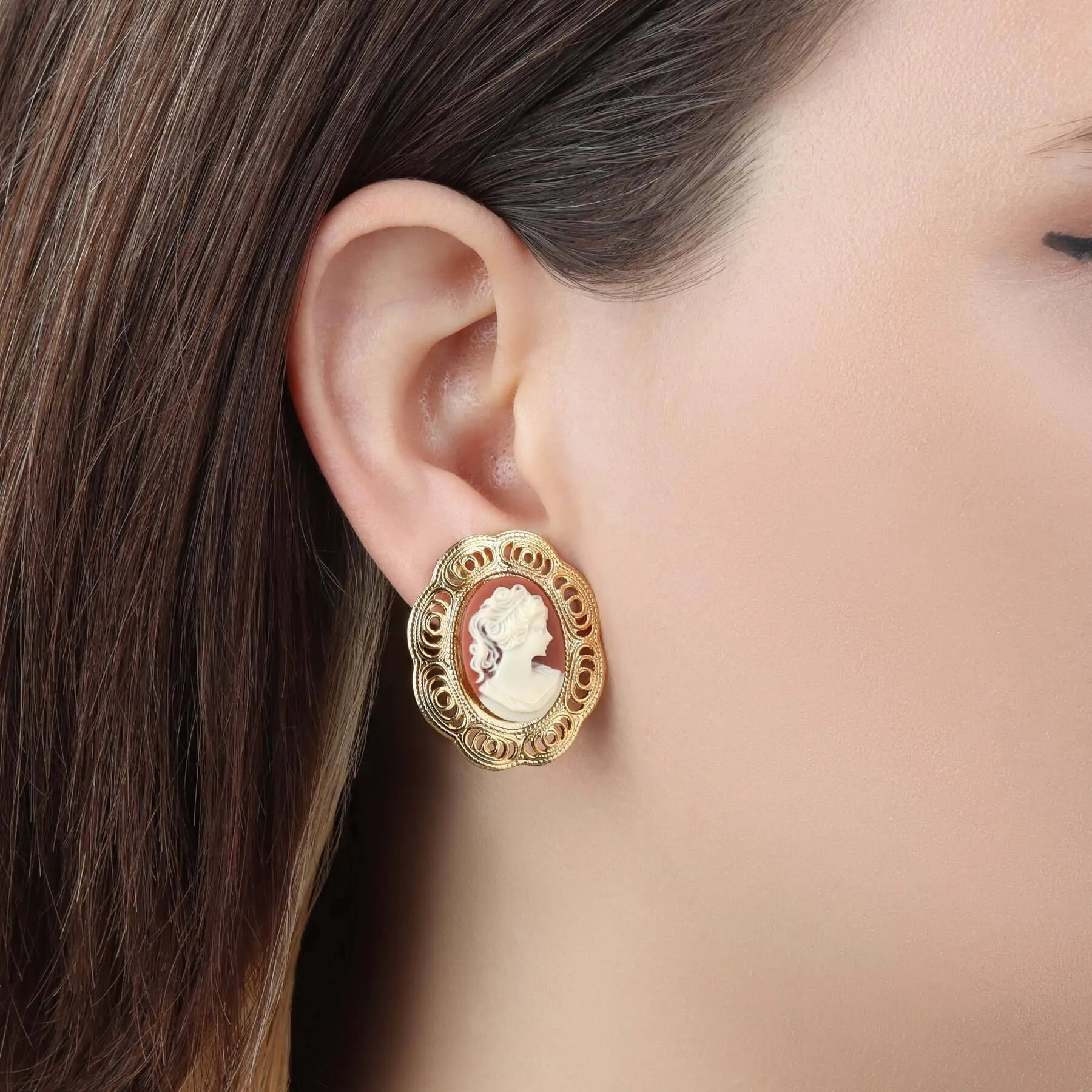 1928 Jewelry Victorian Grace Cameo Clip On Earrings 1928 Jewelry