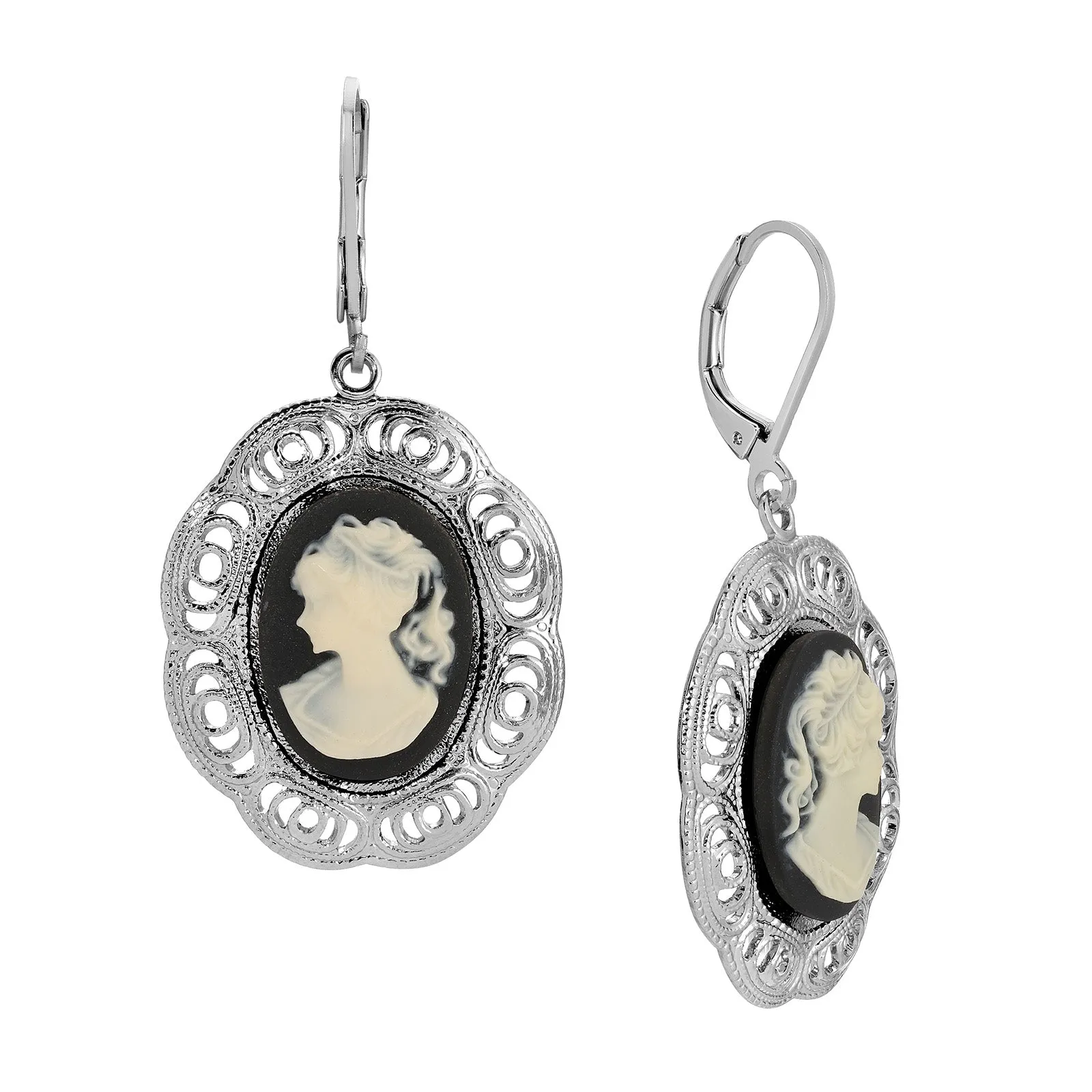 1928 Jewelry Victorian Lady Silhouette Cameo Drop Earrings 1928 Jewelry