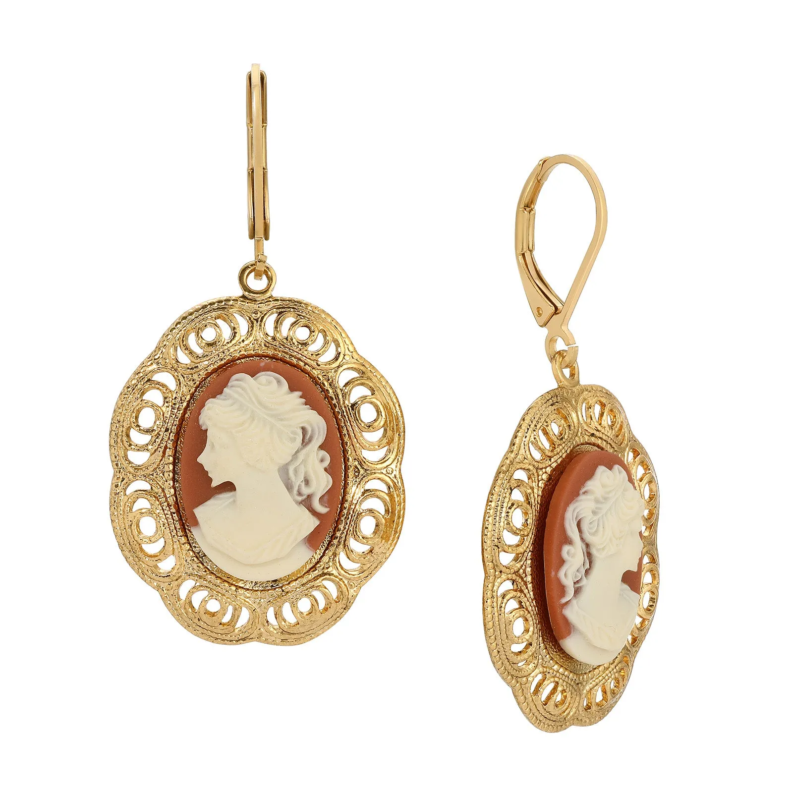1928 Jewelry Victorian Lady Silhouette Cameo Drop Earrings 1928 Jewelry